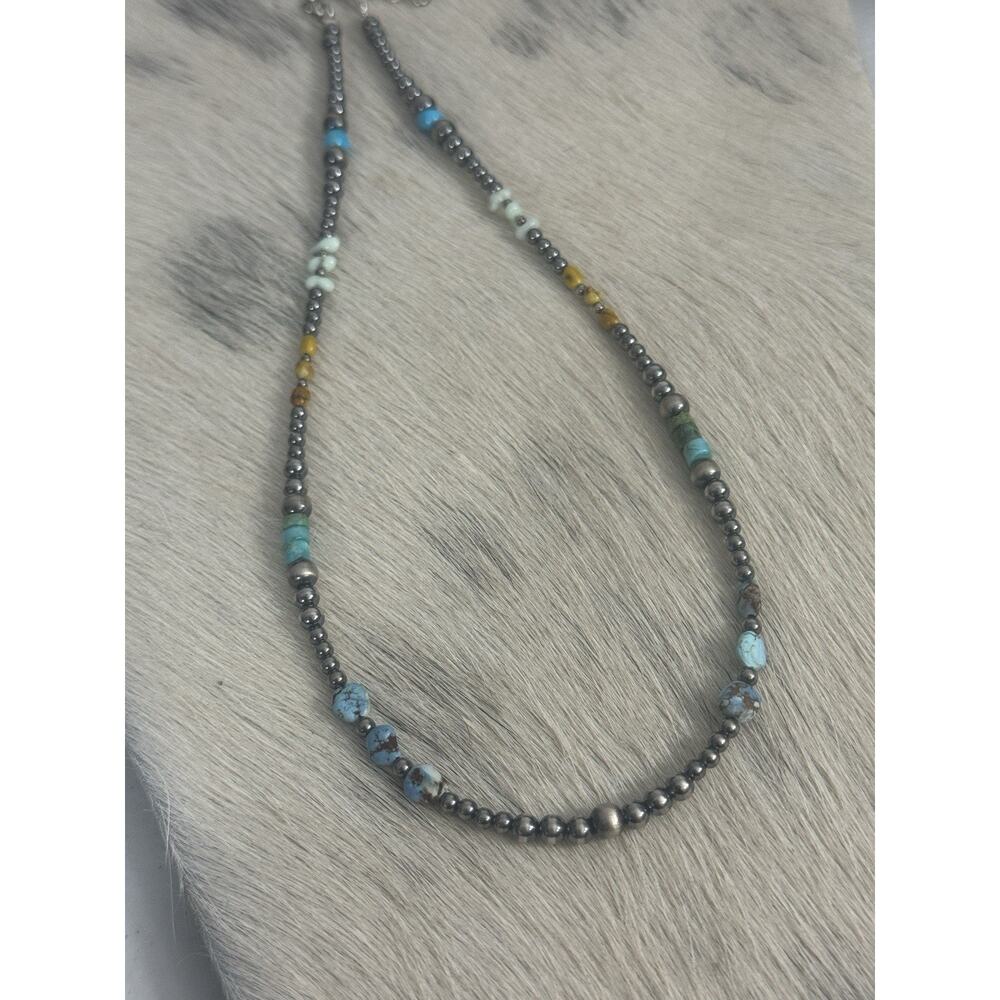 Sterling Silver Golden Hills Sonoran Gold Paloma Turquoise Navajo Pearl Necklace - Picture 4 of 9